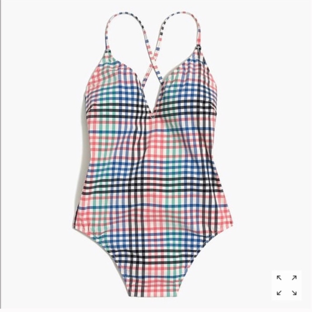 J crew plaid one piece adjustable straps